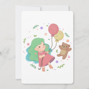 Convite Ilustração do Urso de Teddy e Rapariga
