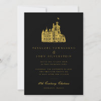 Ilustração Elegante de Château Casamento Dourado P