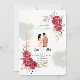 Convite Ilustração Elegante de Rosas vermelhas e Casais