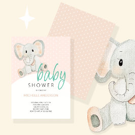 Convite Ilustração em Aquarela de Elefante Menina Rosa Rub