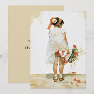 Convite Ilustração em Aquarela de Menina com Flores