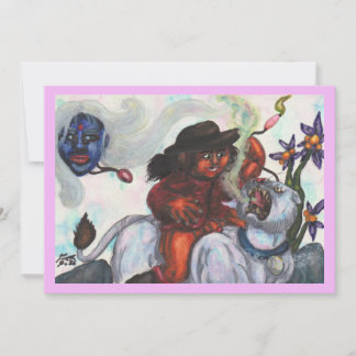 Convite Ilustração em aquarela Eros montando uma Leoa bran