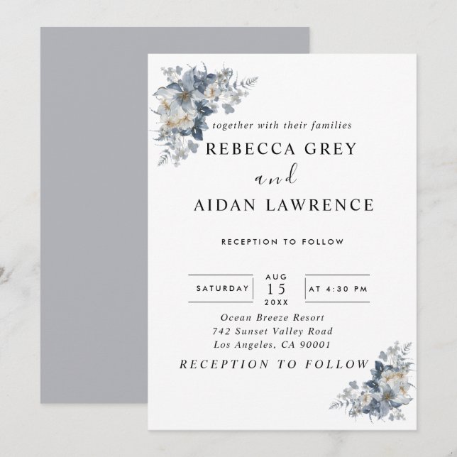 Convite ilustração em aquarela rústica de um floral  (Frente/Verso)