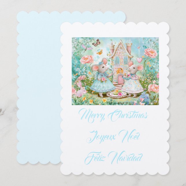 Convite Ilustração feliz do rato de Natal (Frente/Verso)