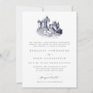 Convite Ilustração Formal de Casamento no Castelo Elegante