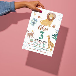 Convite Ilustração Infantil Aquarela Verde Tema Savana