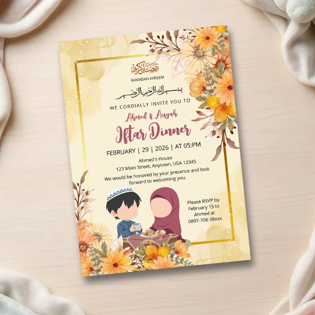 Convite Ilustração Infantil e Design Floral Amarelo (Criador carregado)