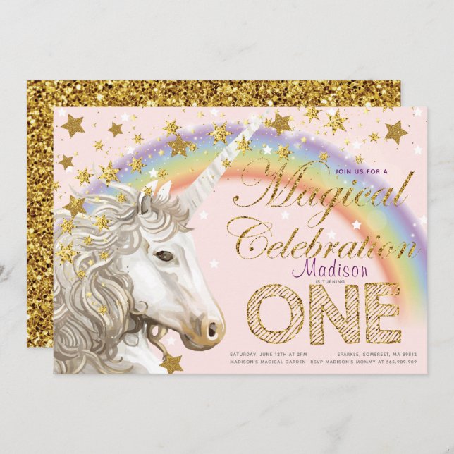 Convite Ilustração Mágica do Primeiro Aniversário do Parti (Frente/Verso)