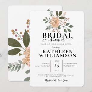 Convite Ilustração Moderna de Flores Chá de Noiva