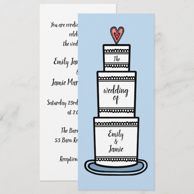 Convite Ilustração Personalizada do Bolo de Casamento (Frente/Verso)