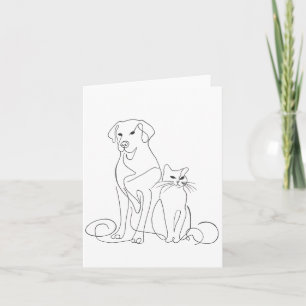 Convite Ilustração Pintada Mão Cão e Arte de Linha Gato