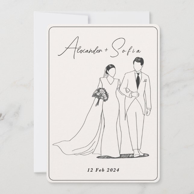 Convite Ilustração Simples com Casamento RSVP de Código QR (Frente)