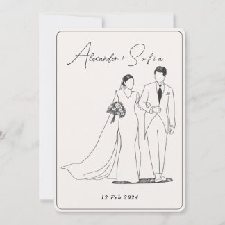 Convite Ilustração Simples com Casamento RSVP de Código QR