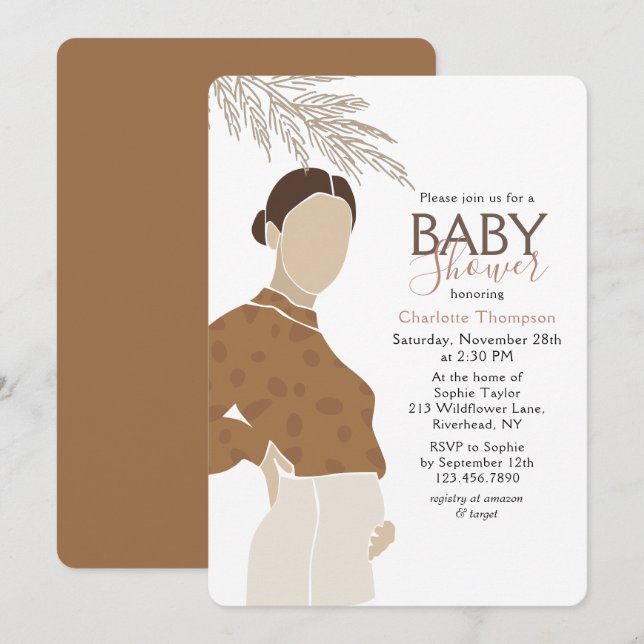 Convite Ilustração Simples e Neutra do chá de fraldas (Frente/Verso)