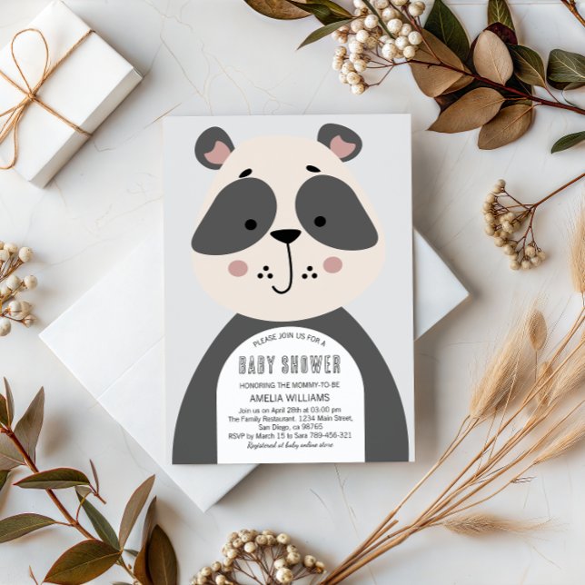 Convite Ilustração Suave de Chás de Bebê Panda Neutro (Criador carregado)