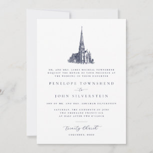 Convite Ilustração Tradicional de Igreja Casamento Formal