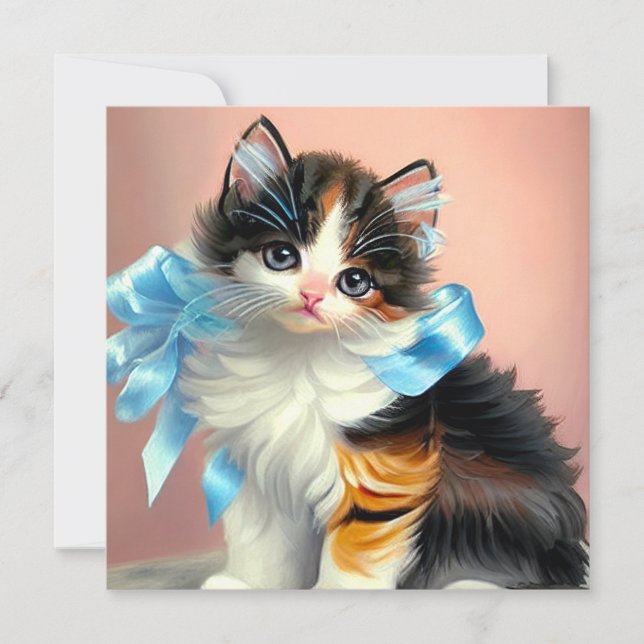 Convite Ilustração Vintage Calico Kitten (Frente)
