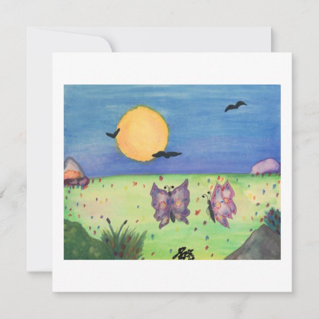 Convite Ilustração Watercolor Borboletas Casal (Frente)