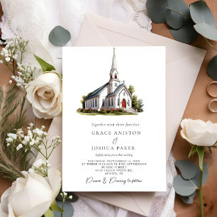 Convite Ilustração Watercolor Church Venue Casamento