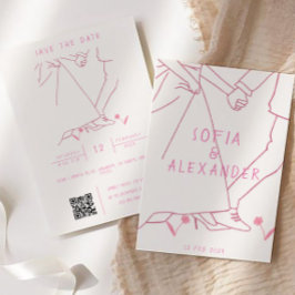 Convite Ilustração Whimsical com Casamento RSVP de Código 