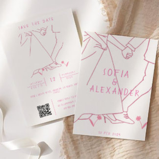 Convite Ilustração Whimsical com Casamento RSVP de Código 