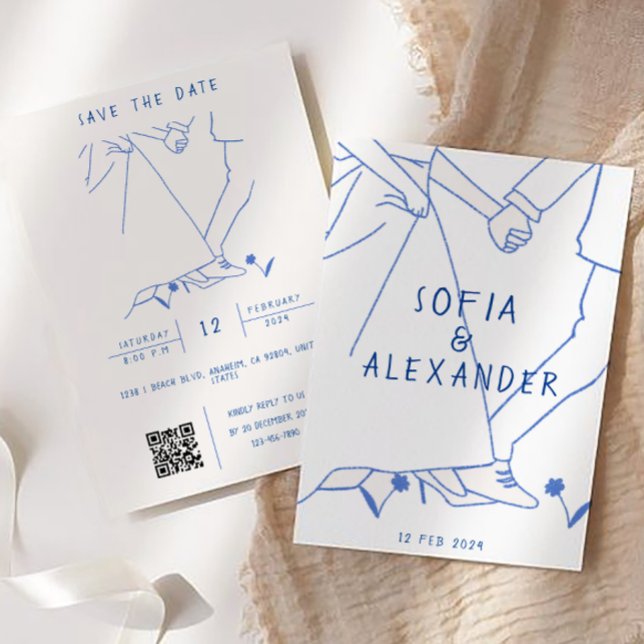 Convite Ilustração Whimsical com Casamento RSVP de Código  (Wedding Invitation)