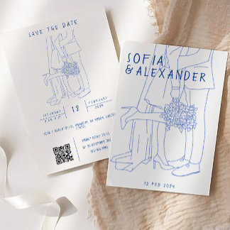 Convite Ilustração Whimsical com Casamento RSVP de Código