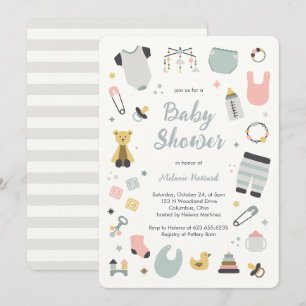 Convite ilustrações de brinquedos de berçário desenhados à