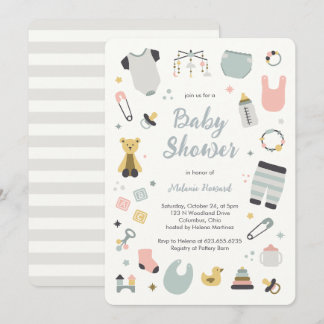 Convite ilustrações de brinquedos de berçário desenhados à