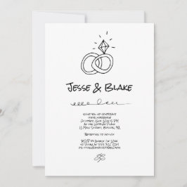 Convite Ilustrações de Dodle Casadas em Preto e Branco