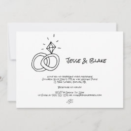Convite Ilustrações de Dodle Casadas em Preto e Branco