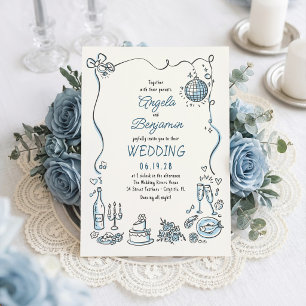 Convite Ilustrações Desenhadas à Mão Casamento Caprichoso
