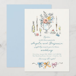 Convite Ilustrações Desenhadas à Mão Casamento Francês Cap