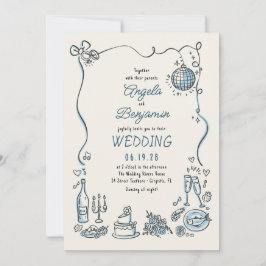 Convite Ilustrações Desenhadas À Mão Casamento Retroativo