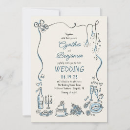 Convite Ilustrações Desenhadas à Mão Rabiscos Casamento Ca