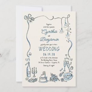Convite Ilustrações Desenhadas à Mão Rabiscos Casamento Ca