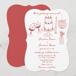 Convite Ilustrações Desenhadas Mão Casamento Doodles Maroo
