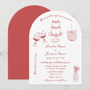 Convite Ilustrações Desenhadas Mão Casamento Doodles Maroo