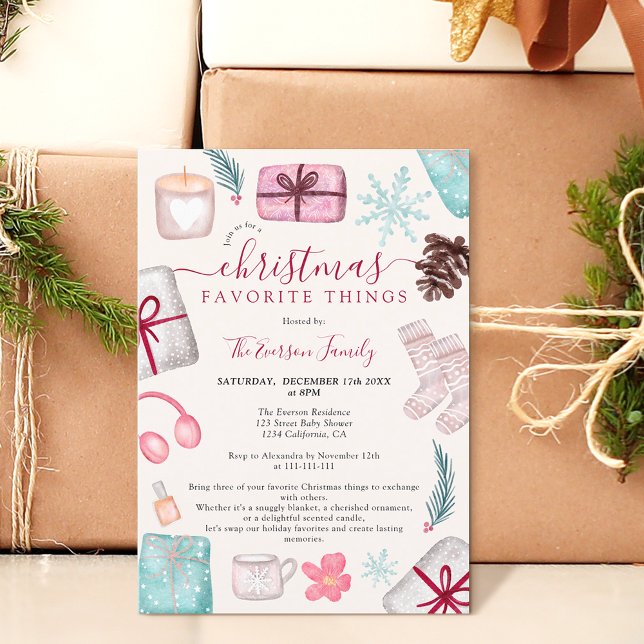 Convite Ilustrações divertidas de natal coisas favoritas (Fun illustrations christmas favorite things Invitation)