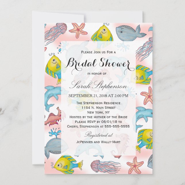 Convite Ilustrações subaquáticas da aguarela das criaturas (Frente)