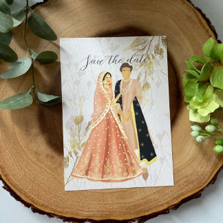 Convite ilustrado para casamento entre a Índia e o