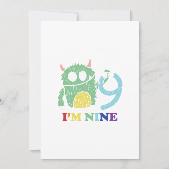 Convite Im A Big Monster Now 9 th Birthday Party Gift (Frente)