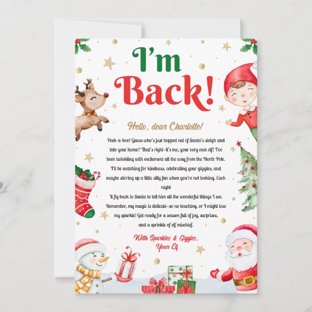 Convite I'm Back Elf Arrival Elf Return Christmas Letter  (Frente)