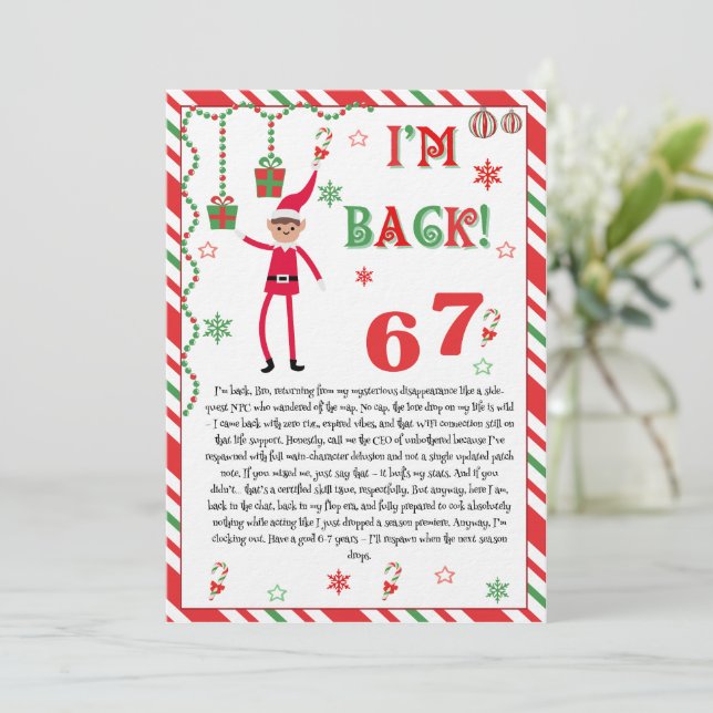 Convite I'm back Elves Letter - Elf Welcome letter card (Em pé/Frente)
