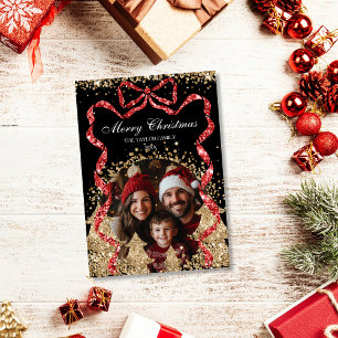 Convite Imagem da árvore de Natal GlitterRibbon Dourada El