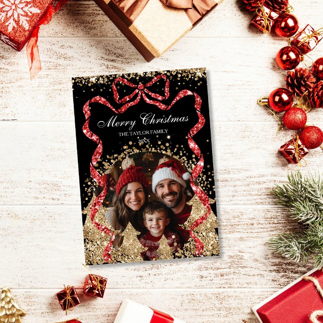 Convite Imagem da árvore de Natal GlitterRibbon Dourada El (Criador carregado)