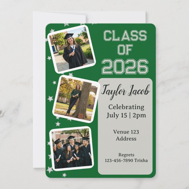 Convite Imagem da Estrela de Prata Edição de Cor de Gradua (Frente)
