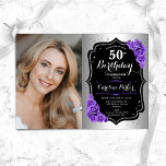 Convite Imagem de 50º aniversário do Elegante Silver Black<br><div class="desc">Elegante convite floral feminino para o 50º aniversário com sua foto. Glam design com falso prata. Possui rosas roxos, fonte de script e confetti. Perfeito para uma festa de comemoração de na moda adulto. Personalize com seus próprios detalhes. Pode ser personalizado para qualquer idade! Impressos convites Zazzle ou modelo de...</div>