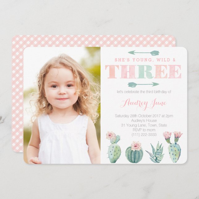 Convite Imagem de Cactos de Jovens Selvagens e Três Rapari (Frente/Verso)