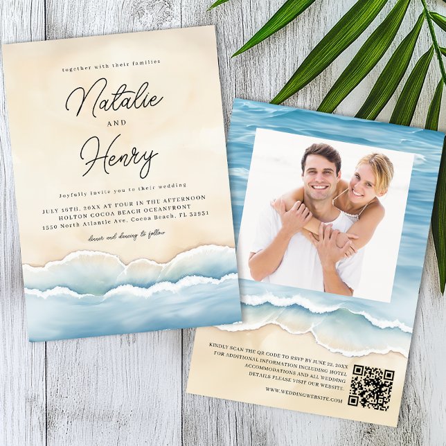 Convite Imagem de Casamento de Praia de Onda de Oceano de  (Beach Wedding Invite)